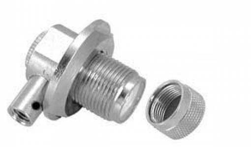 Connettore femmina UHF (SO-239) a 90°, a vite, con cappuccio per RG-58U