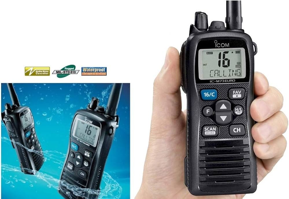 Icom IC-M73EURO Ricetrasmettitore portatile nautico VHF/FM 6W, STD 810, grado di protezione IPX8