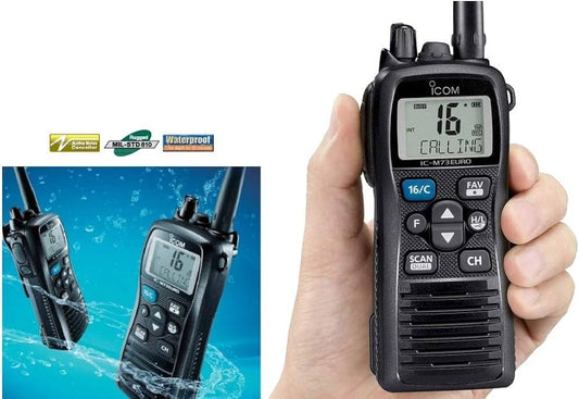 Icom IC-M73EURO Ricetrasmettitore portatile nautico VHF/FM 6W, STD 810, grado di protezione IPX8