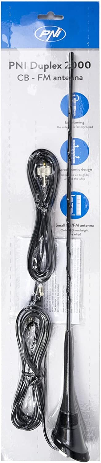 PNI DUPLEX 2000 Antenna CB + FM (26-28 + 87-108 MHz) fibra di vetro, 49 cm.