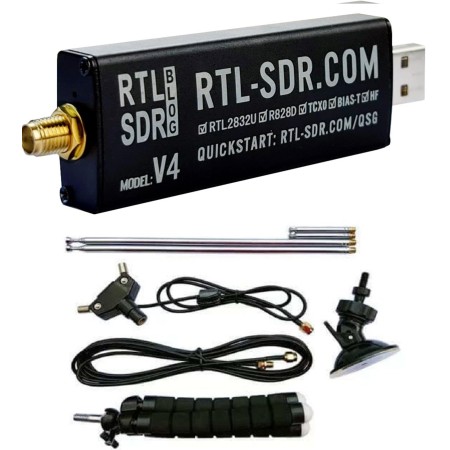 RTL-SDR Blog V4 with Antenna kit SDR Receiver 0.5-1700 MHz without direct sampling (with UP-converter)