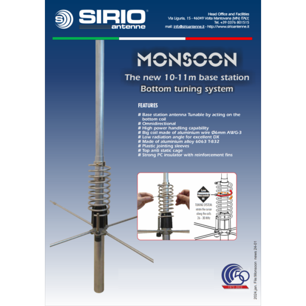 Sirio MONSOON, Antenna verticale 5/8 ?, con taratura alla base