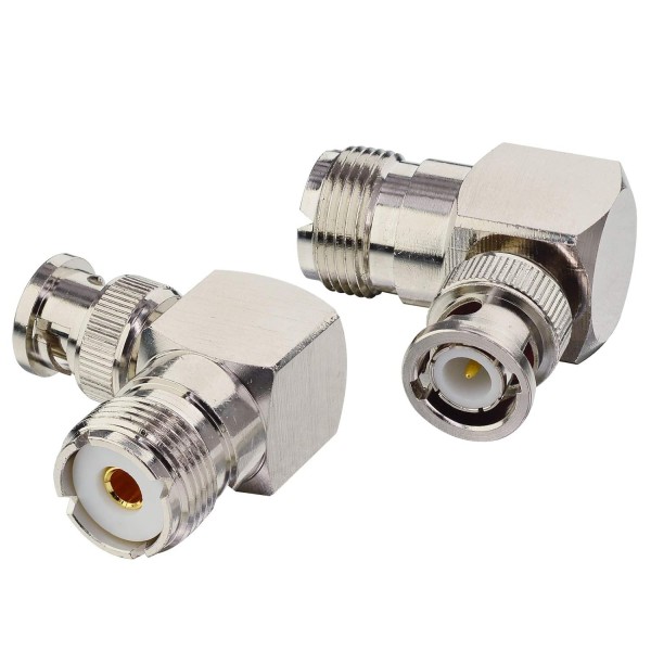 HRS BNC-M/SO239 90° Coaxial adapter from BNC male to female UHF SO239 angled