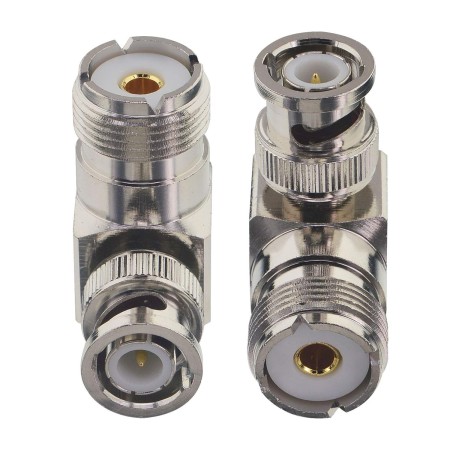 HRS BNC-M/SO239 90° Coaxial adapter from BNC male to female UHF SO239 angled