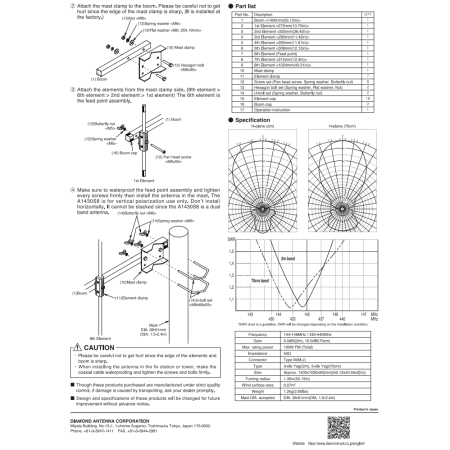 Diamond A-1430S8 Antenna direttiva 144/430 MHz