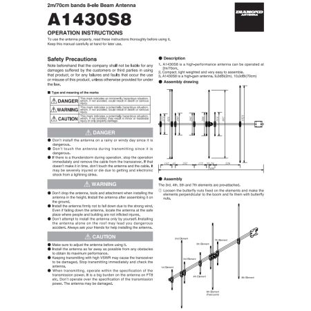 Diamond A-1430S8 Antenna direttiva 144/430 MHz