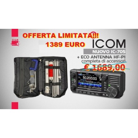 Icom IC-705 + HF-P1 full - Ricetrasmettitore 0/30-50/144/430 MHZ 10W + antenna multibanda portatile