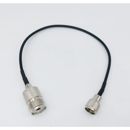 Mini UHF male to female SO239 adapter cable, length 20 cm, RG-174 cable