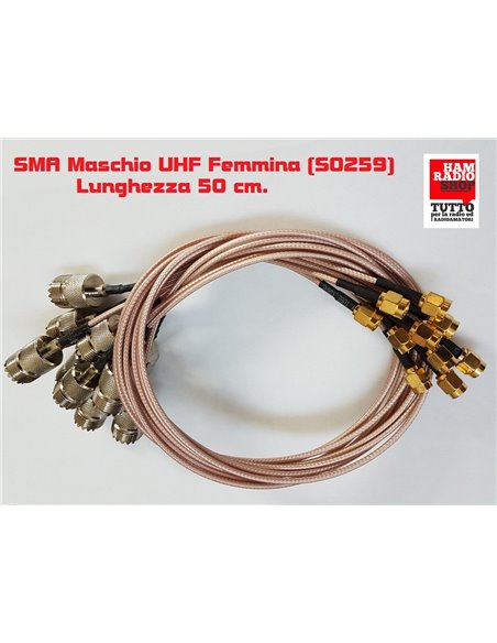 Cavetto adattatore da SMA Maschio a Femmina UHF SO239 lungh. 50 cm RG-316 teflon