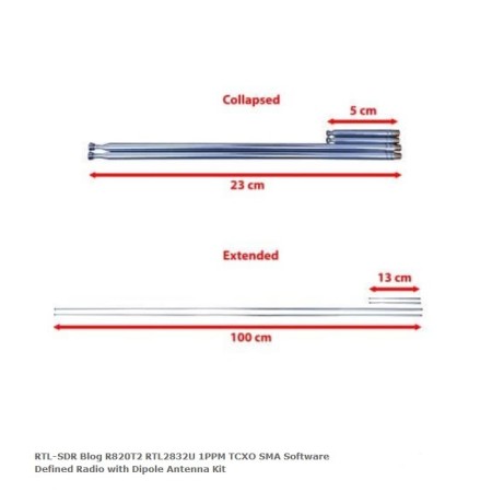 RTL-SDR Blog R820T2 RTL2832U 1PPM TCXO SMA SDR con Dipole Antenna Kit