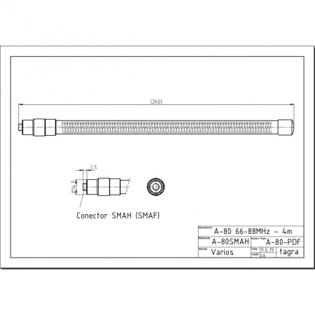 Tagra A-80 SMA H - Antenna for portable VHF 66-88 MHz SMA