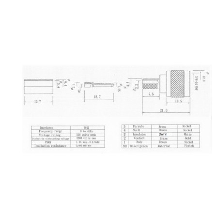 Connettore Mini UHF maschio a crimpare  X cavi 5mm