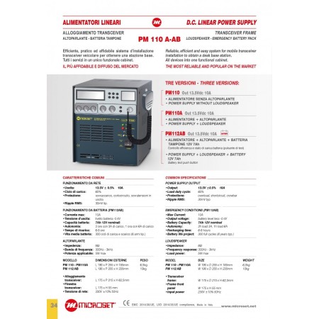 PM112AB Microset Alimentatore contenitore apparato + altoparlante + batteria tampone  12V 7Ah