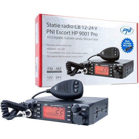 CB-Radiosender PNI Escort HP 9001 PRO ASQ einstellbar, AM-FM, 12V / 24V, 4W, Scan, Dual Watch, ANL, mehrfarbiges Display