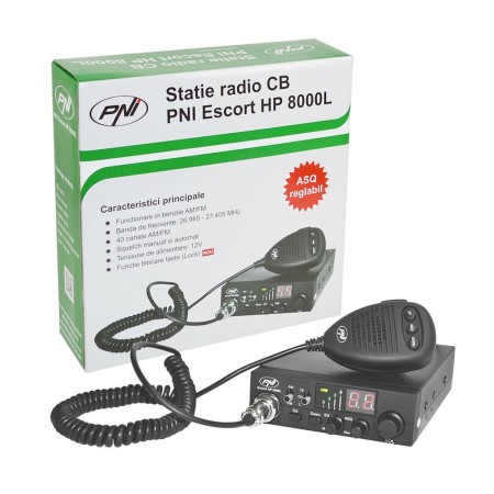 Stazione radio CB PNI Escort HP 8000L con ASQ regolabile, 12V, 4W, blocco, presa accendisigari inclusa