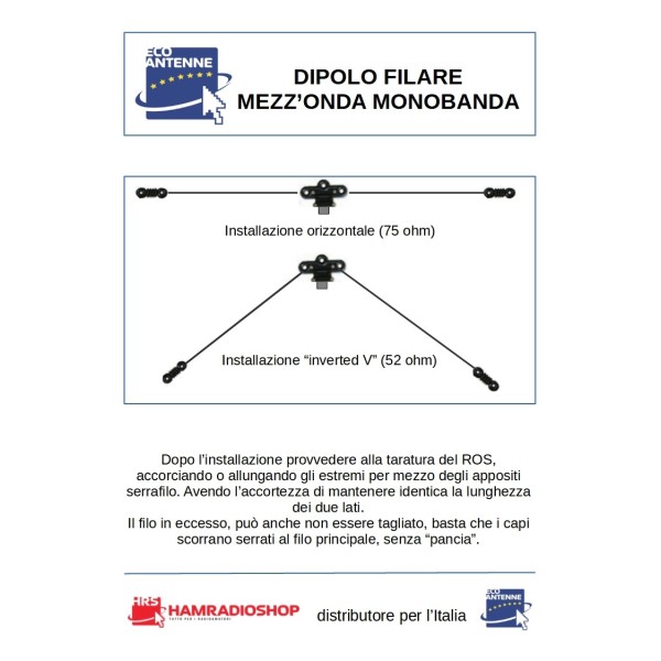 MONODIP-10 1/2 wave wire dipole, 10 meter band