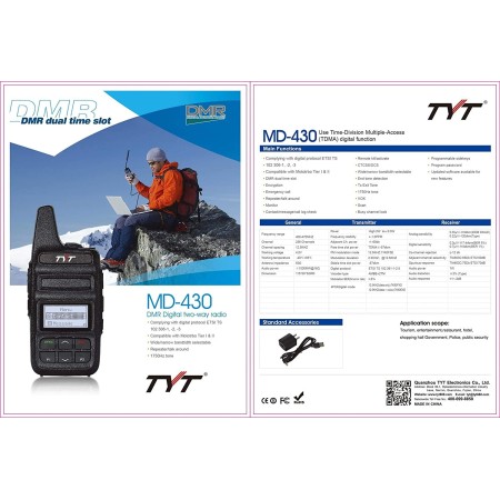 TYT MD-430 - Portable Analog and Digital Transceiver DMR-446 TIER I