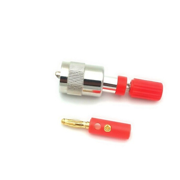 PL-259 antenna connector adapter + banana jack for ICOM AH-705 and other tuners.