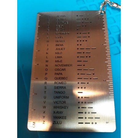 Steel key plate with morse code and Q code, also useful in QRO or QRP laptops