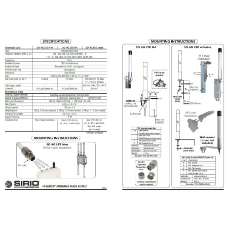 Sirio SO-4G LTE Basisantenne für Telefon-Repeater 790-960 & 1710-2700 MHz