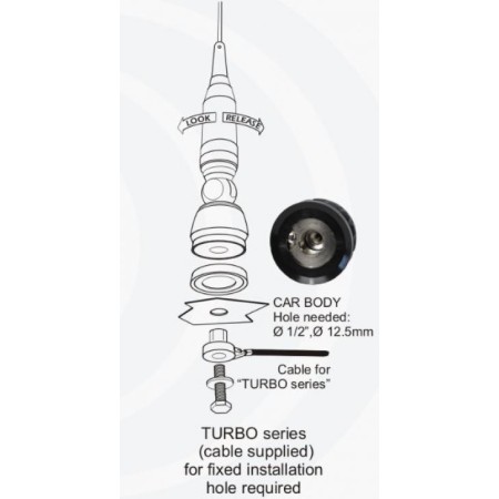 Sirio TURBO 2000 Blue line, antenna veicolare C.B. con cavo rg-58