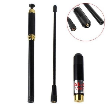 AL-800M DUAL ANTENNA: RUBBER + TELESCOPIC 144/430 SMA MALE - Length 94.5 cm