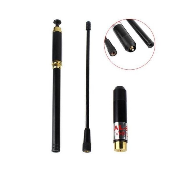 AL-800M DUAL ANTENNA: RUBBER + TELESCOPIC 144/430 SMA MALE - Length 94.5 cm