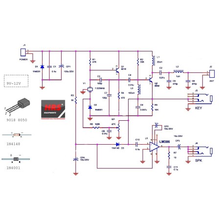 Kit HRS QRP - Émetteur-récepteur CW bande 40 mètres 7,023 MHz avec boîtier en plexiglas