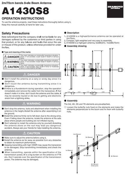 Diamond A-1430S8 Antenna direttiva 144/430 MHz