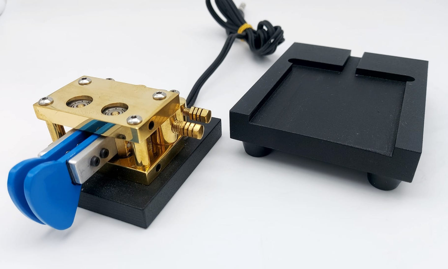 HA8KF Iambic dual paddle - tasto telegrafico con base staccabile per  stazione fissa o SOTA (azzurro)