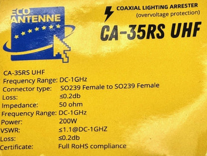 ECO ANTENNE CA-35RS UHF per protezione dai fulmini, conn. SO239-SO239