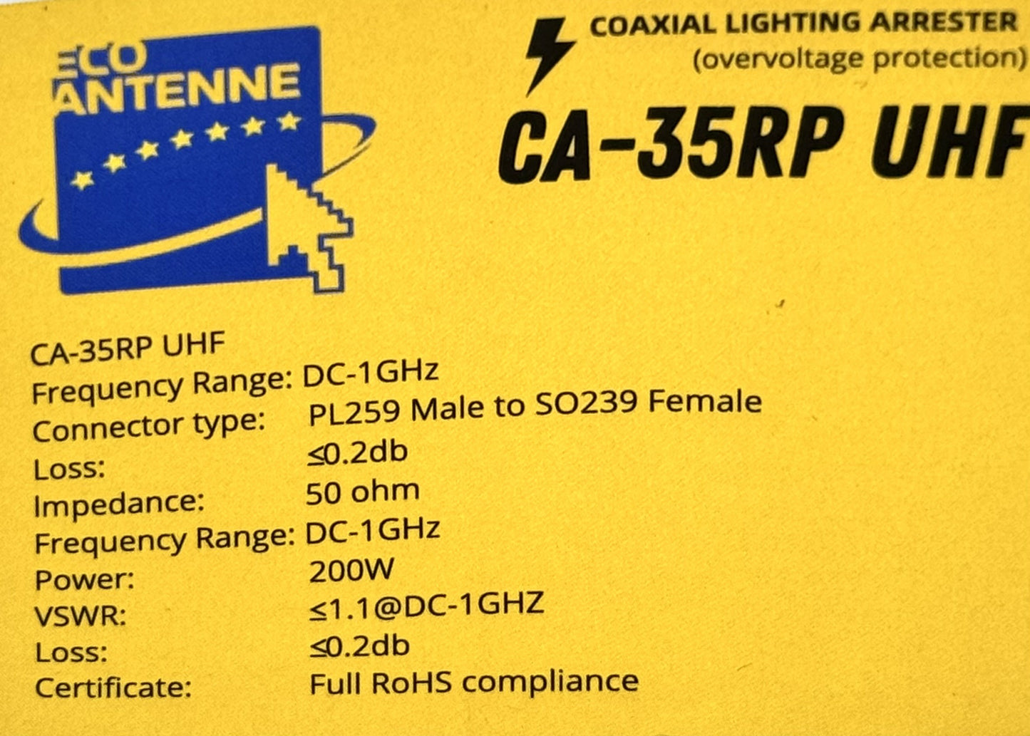 ECO ANTENNE CA-35RP UHF per protezione dai fulmini, conn. SO239-PL259