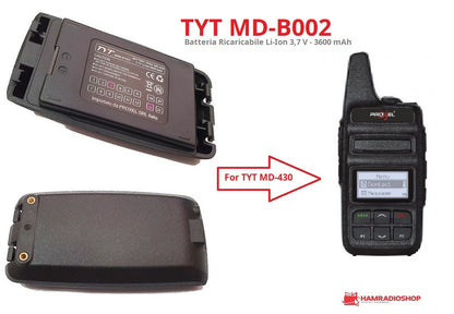 TYT MD-B002 BATTERIA RICARICABILE Li-Ion 3,7 V - 3600 mAh X MD-430