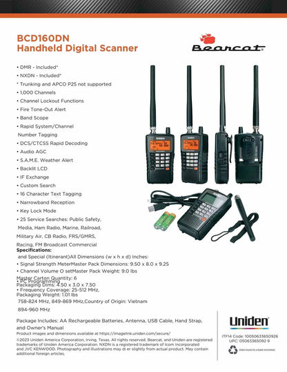 UNIDEN UBCD-160DN RICEVITORE Scanner AM,FM, dPMR, DMR e NXDN