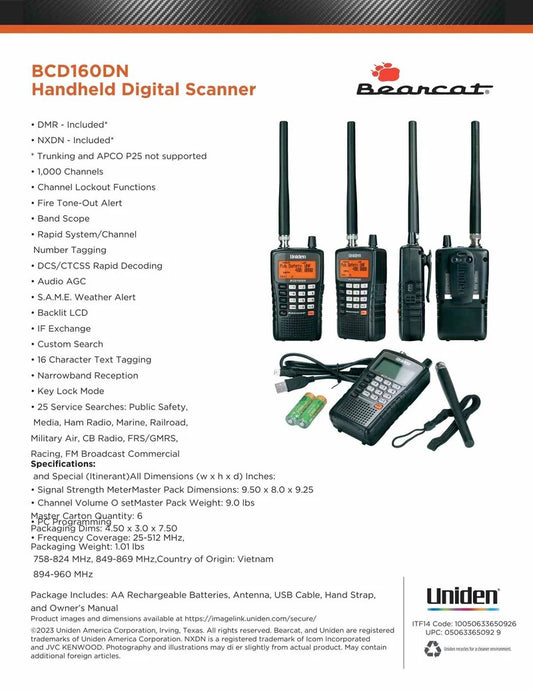 UNIDEN UBCD-160DN RICEVITORE Scanner AM,FM, dPMR, DMR e NXDN