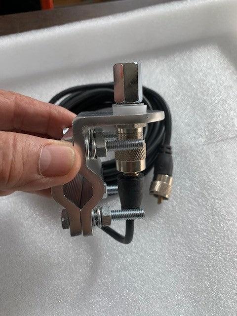 HRS-342TC - Staffa antenne per portapacchi o tubolari filetto 3/8" connettore SO-239 + 4 m cavo rg-58