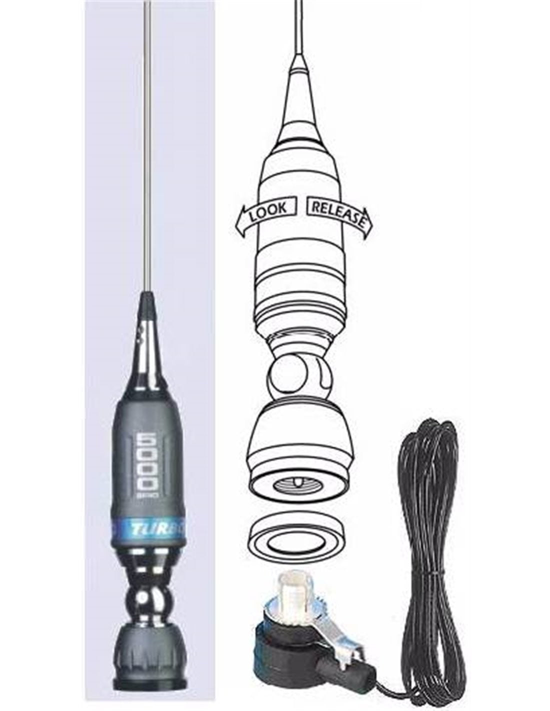 Sirio TURBO 5000 Antenna veicolare C.B. fornita con 4m cavo RG58