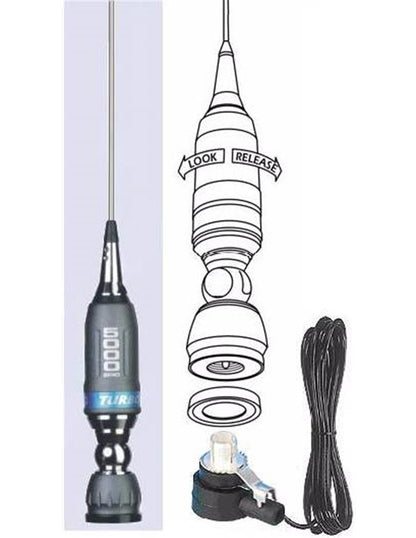 Sirio TURBO 5000 Antenna veicolare C.B. fornita con 4m cavo RG58