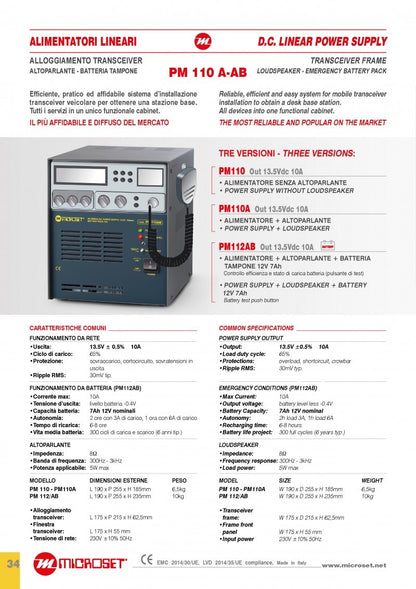 PM112AB Microset Alimentatore contenitore apparato + altoparlante + batteria tampone  12V 7Ah