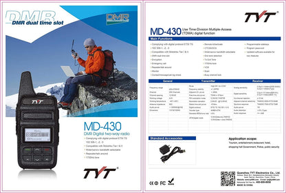 TYT MD-430 - Ricetrasmettitore portatile Analogico e Digitale DMR-446 TIER I