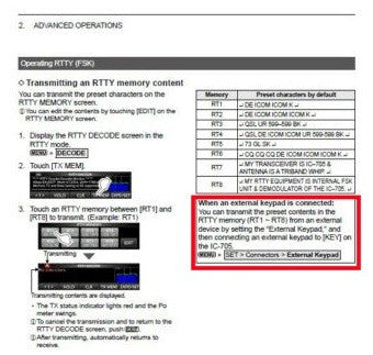 Tastierino esterno memorie con key CW per Icom IC 705 & IC-7610