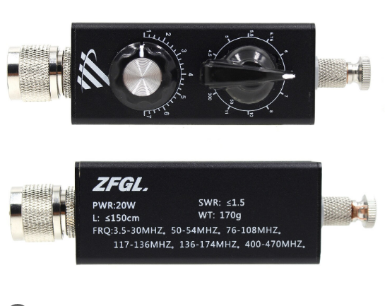 ZFGL Antenna  QRP con accordatore adatto anche per filari, 20W, 3,5/30MHz + 50-54 MHz + VHF/UHF