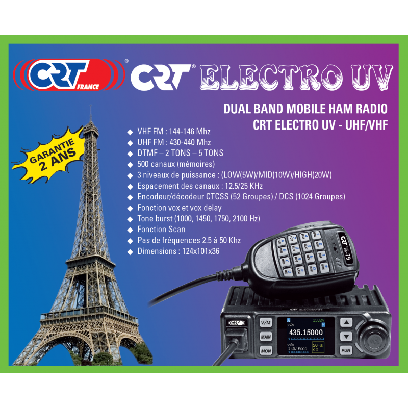 CRT ELECTRO UV - V3 VOX, Ricetrasmettitore veicolare  UHF-VHF 20 Watts