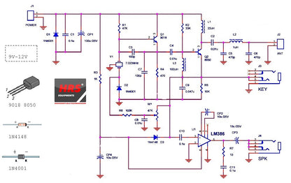 HRS QRP Kit - Ricetrasmettitore cw banda 40 metri 7.023 MHz con box plexiglass