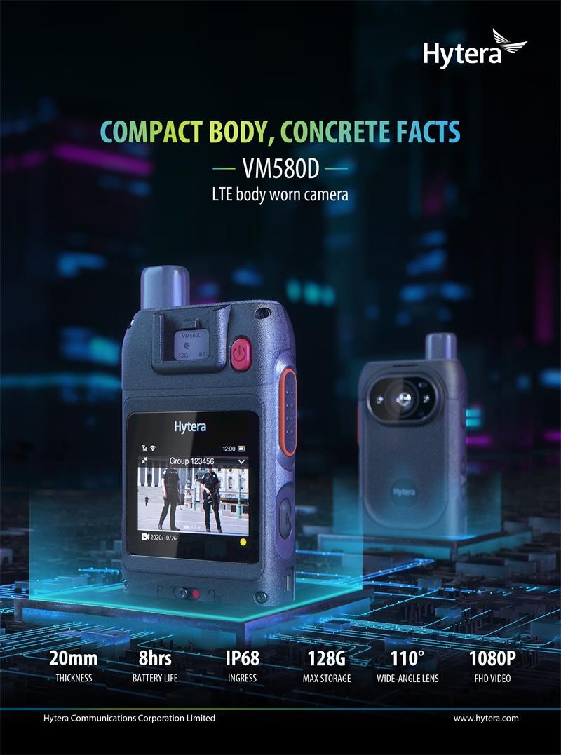 Hytera VM580D - Bodycam WiFi, BT, GPS/BD/GLONASS, 4G, 32GB, 3000mAh