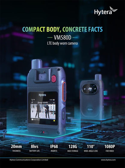 Hytera VM580D - Bodycam WiFi, BT, GPS/BD/GLONASS, 4G, 32GB, 3000mAh