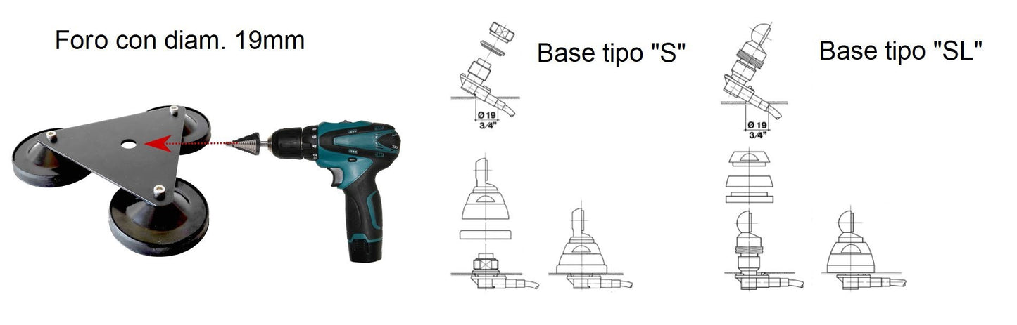 UM-310 Base magnetica tripla con foro da 16mm, magneti d. 95mm