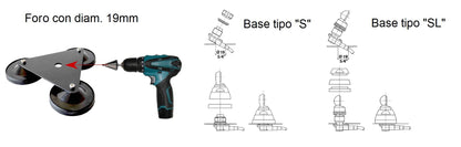 UM-310 Base magnetica tripla con foro da 16mm, magneti d. 95mm