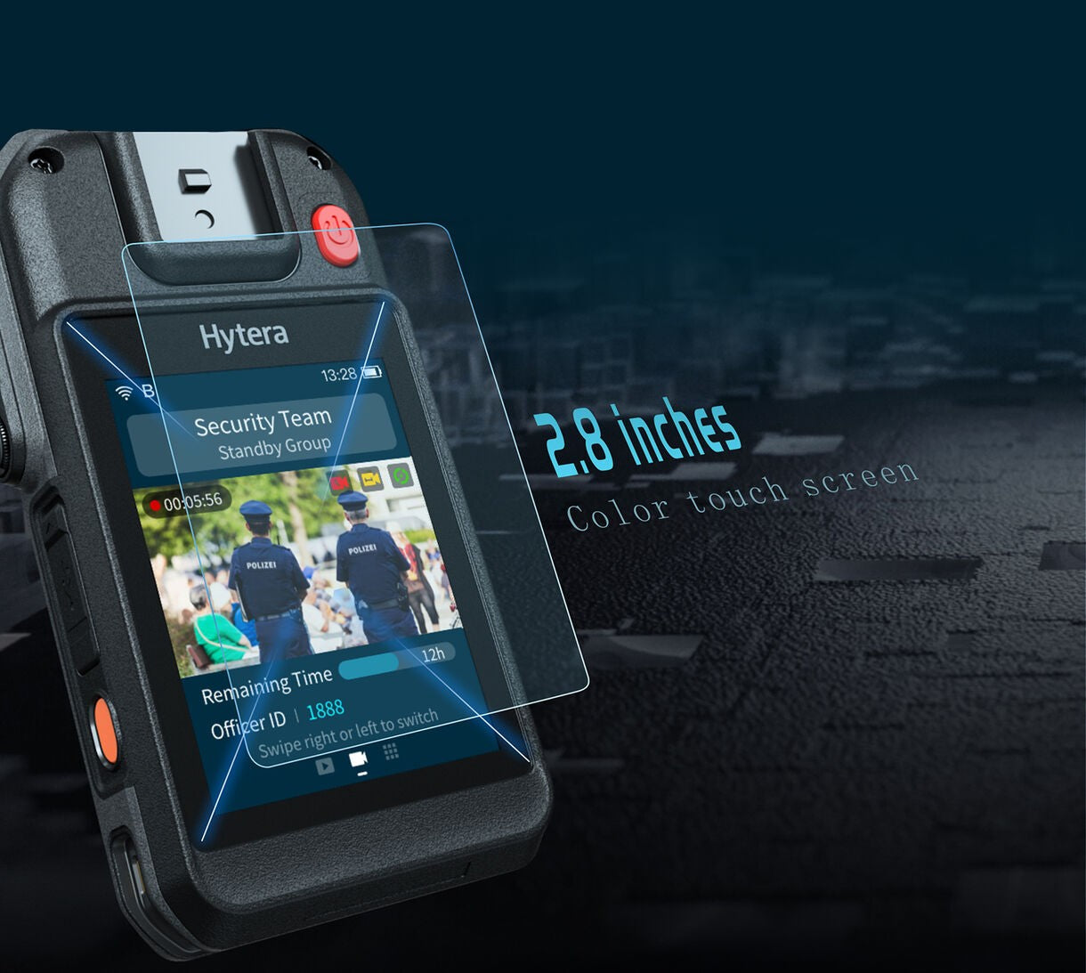 Hytera VM750D - Bodycam 4G, PTT, Man Down, Touch Screen